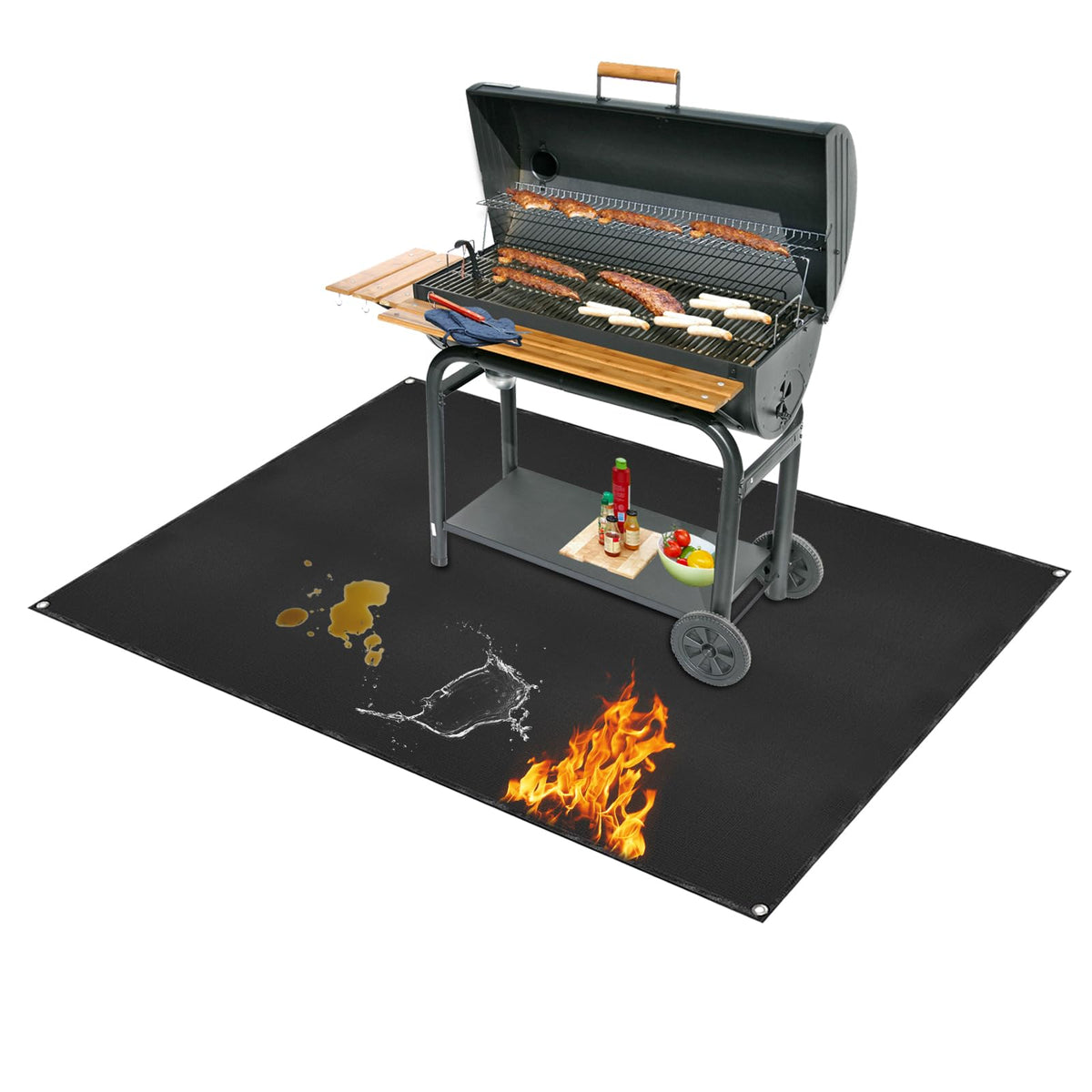 Under Grill Mat for Outdoor Grilling, 60 x 48 inches Double-Sided Fireproof Waterproof BBQ Protector for Deck and Patio Under Grill Mat for Outdoor BBQ