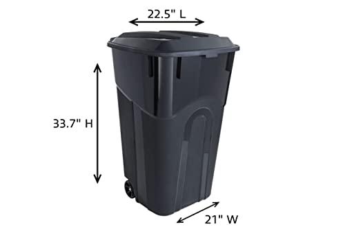 United Solutions 32 Gallon Wheeled Outdoor Garbage Can with Attached Snap Lock Lid and Heavy-Duty Handles, Black, Heavy-Duty Construction, Perfect Backyard, Deck, or Garage Trash Can, 2 Pack