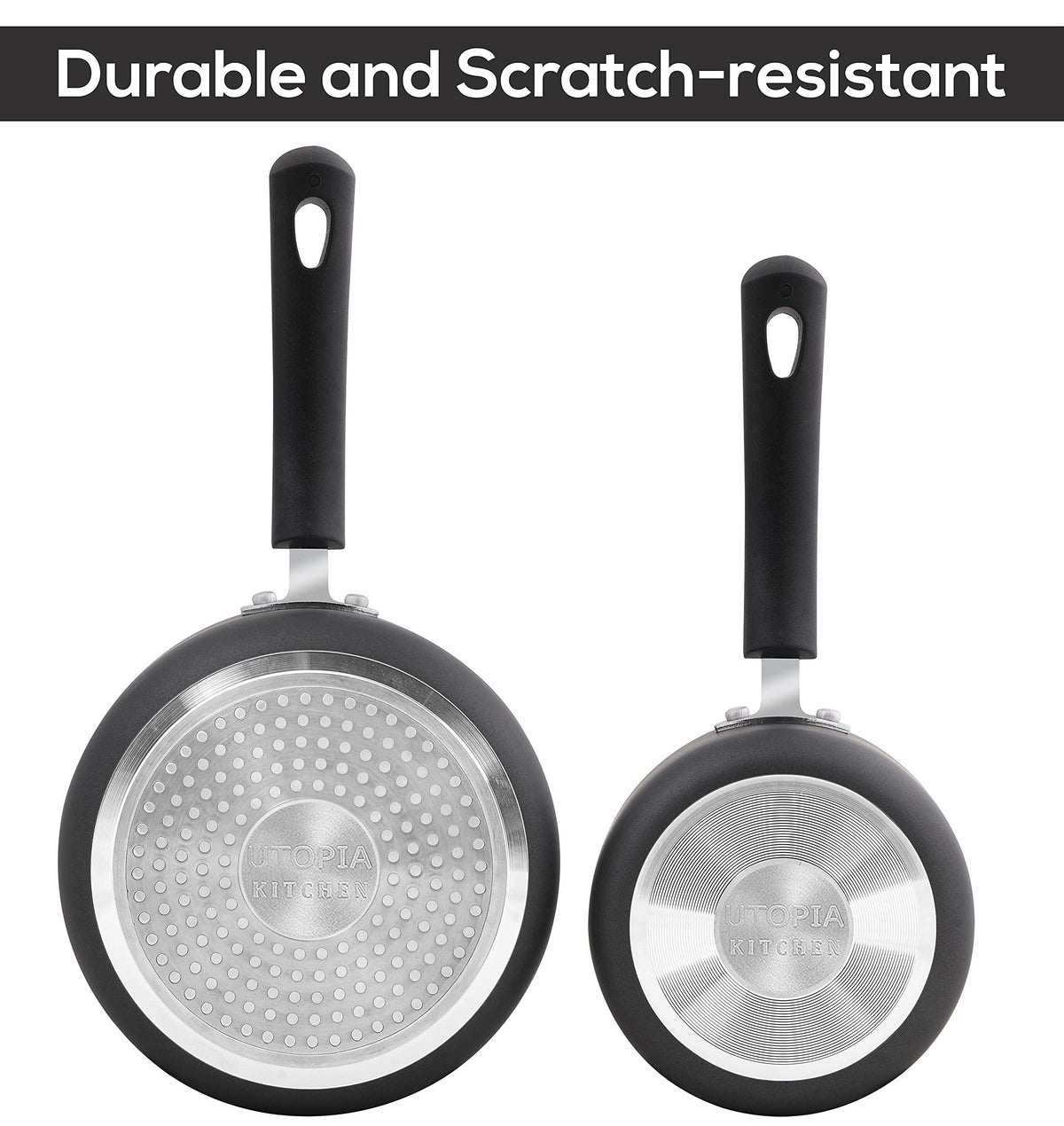 Utopia Kitchen Nonstick Saucepan Set with Lid - 1 Quart and 2 Quart Multipurpose Pots Set Use for Home Kitchen or Restaurant (Grey-Black)