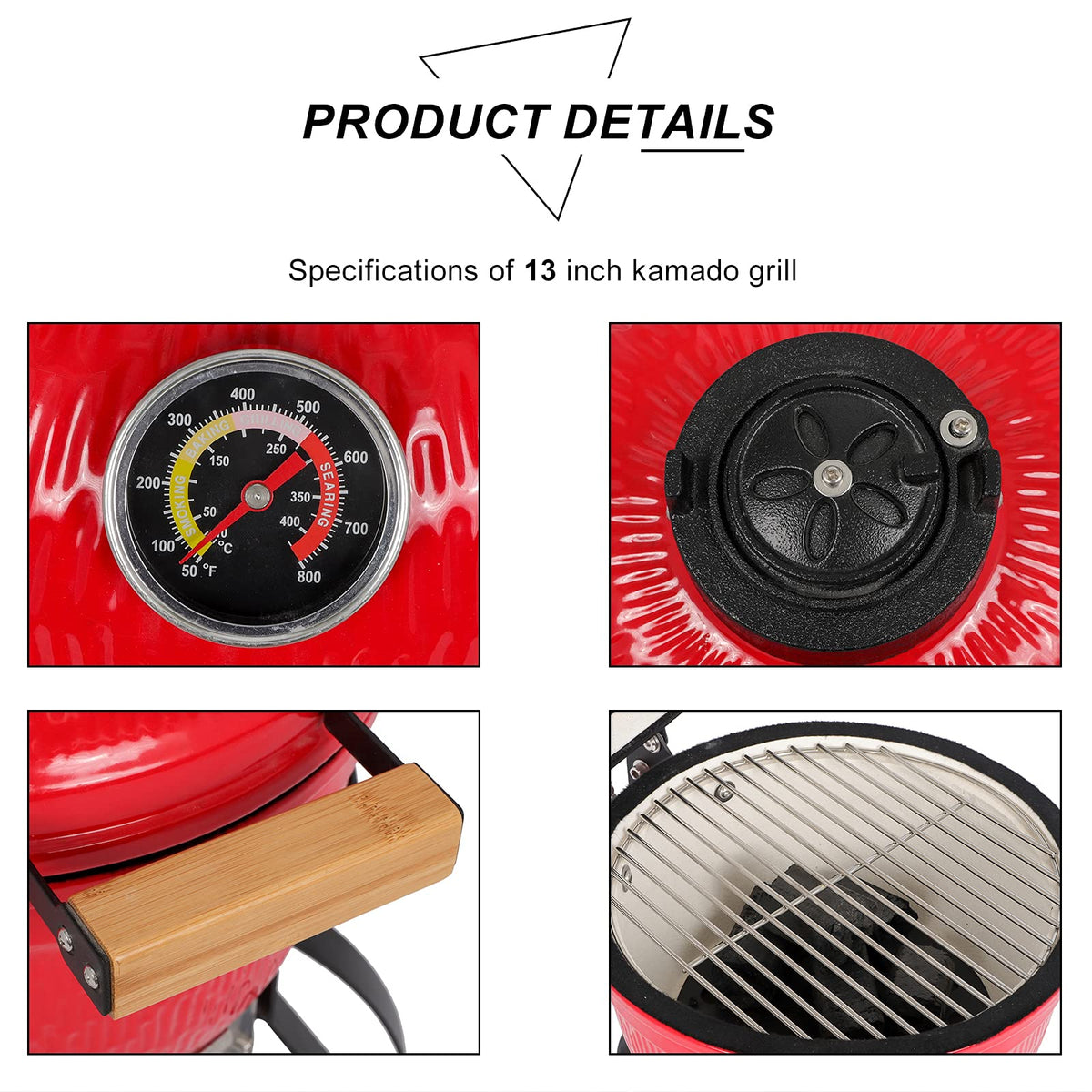 Vasitelan Ceramic Grill,13 inch Portable Ceramics Charcoal Barbecue Grill,Kamado BBQ Charcoal Grill (Orange)