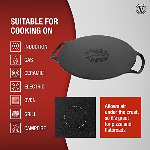 Victoria 15-Inch Cast Iron Comal Pizza Pan with 2 Side Handles, Preseasoned with Flaxseed Oil, Made in Colombia