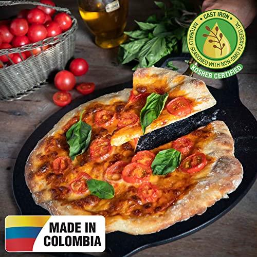 Victoria 15-Inch Cast Iron Comal Pizza Pan with 2 Side Handles, Preseasoned with Flaxseed Oil, Made in Colombia