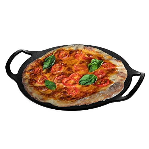 Victoria 15-Inch Cast Iron Comal Pizza Pan with 2 Side Handles, Preseasoned with Flaxseed Oil, Made in Colombia