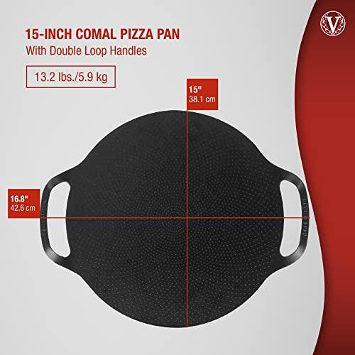 Victoria 15-Inch Cast Iron Comal Pizza Pan with 2 Side Handles, Preseasoned with Flaxseed Oil, Made in Colombia