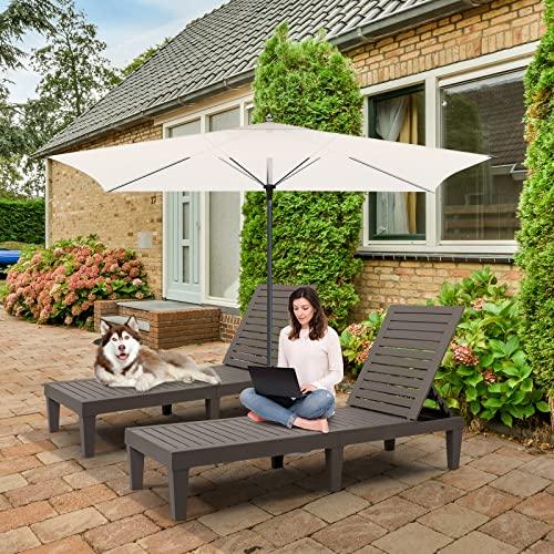 VINGLI Outdoor Chaise Lounge, Wood Texture Design with 5-Level Adjustable Backrest, Waterproof Durable Folding Chair, PP Material Patio Chair for Beach, Backyard, Pool, Gray-Brown …