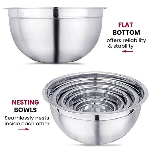 Vinod Mixing Bowls with Lids - Set of 5 Stainless Steel Nesting Bowl | Meal Prep Bowls | Mix & Serve | Flat Bottom & Stackable | Heavy Duty, Easy to Clean, Space Saving, Cooking, Prepping | Black Lids