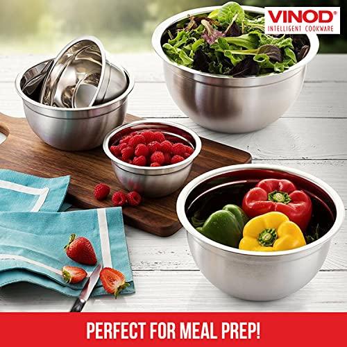 Vinod Mixing Bowls with Lids - Set of 5 Stainless Steel Nesting Bowl | Meal Prep Bowls | Mix & Serve | Flat Bottom & Stackable | Heavy Duty, Easy to Clean, Space Saving, Cooking, Prepping | Black Lids