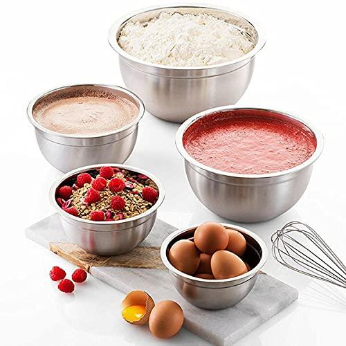 Vinod Mixing Bowls with Lids - Set of 5 Stainless Steel Nesting Bowl | Meal Prep Bowls | Mix & Serve | Flat Bottom & Stackable | Heavy Duty, Easy to Clean, Space Saving, Cooking, Prepping | Black Lids