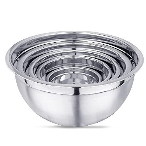 Vinod Mixing Bowls with Lids - Set of 5 Stainless Steel Nesting Bowl | Meal Prep Bowls | Mix & Serve | Flat Bottom & Stackable | Heavy Duty, Easy to Clean, Space Saving, Cooking, Prepping | Black Lids
