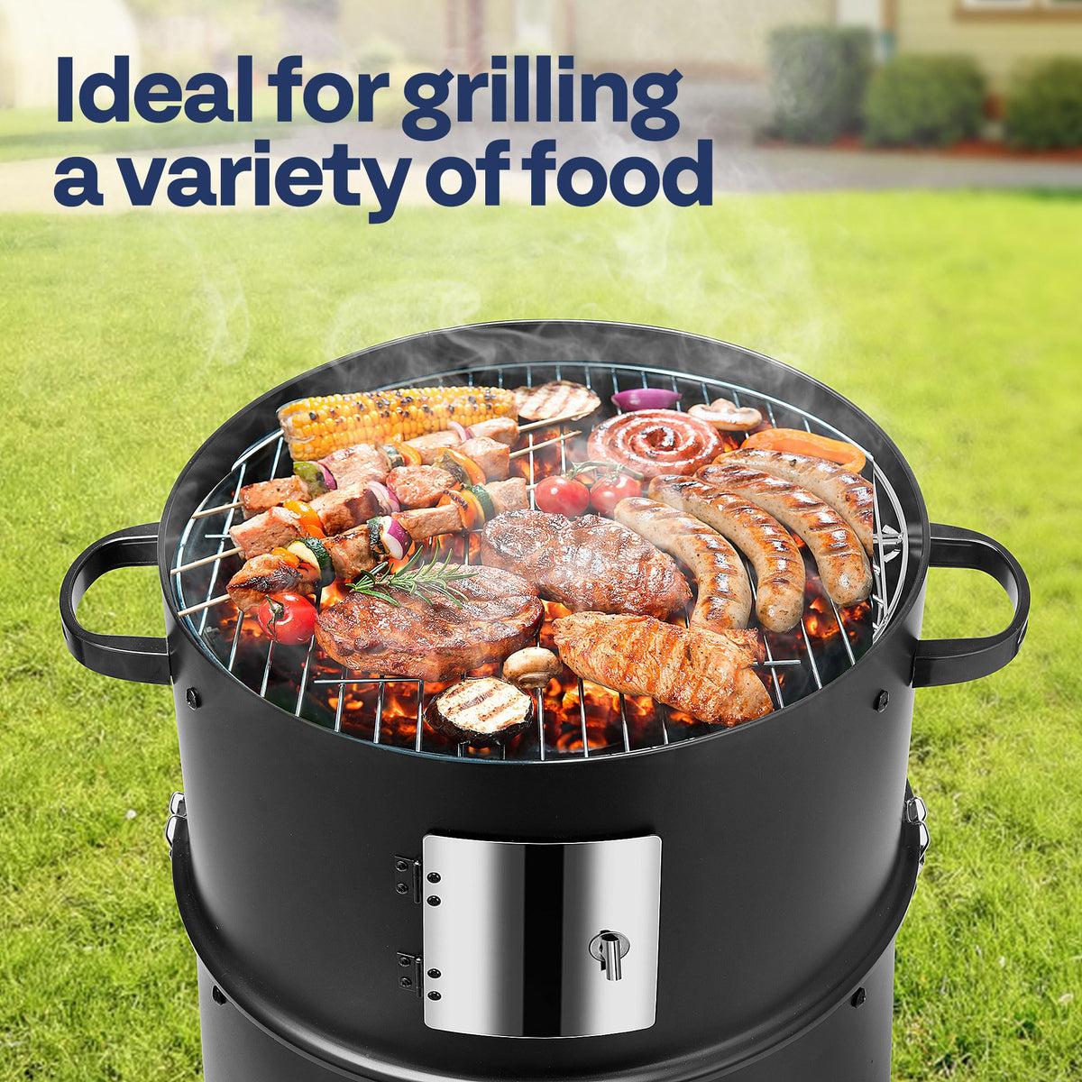 VIVOHOME 3-in-1 Vertical Charcoal Smoker, BBQ Smoker Grill with Built-in Thermometer, Air Vent, and 2 Access Doors, Idea for Parties, Backyard, Barbecues
