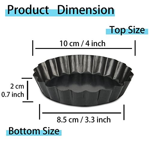 Vnray Mini Tart Pans with Removable Bottom 4 inch Set of 10, Non-stick Round Quiche Pan Heavy Duty Carbon Steel for Mousse Cakes, Christmas Dessert Baking with Silicone Scrubber