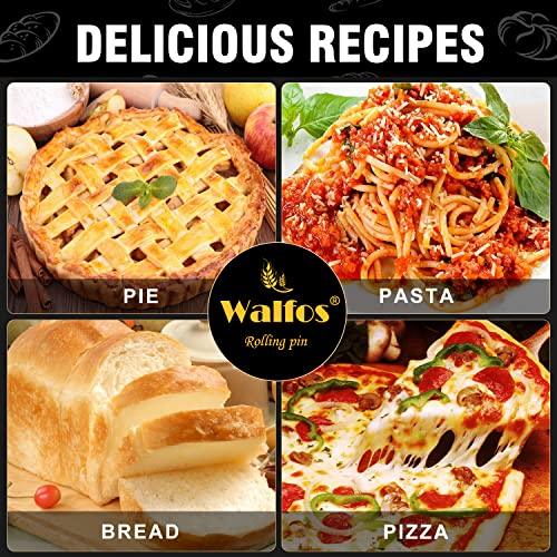 WALFOS French Rolling Pin for Baking, 15.7 Inch Natural Beech Wood Rolling Pins, Kitchen Dough Roller for Fondant, Pizza, Pie, Cookie and Pastry