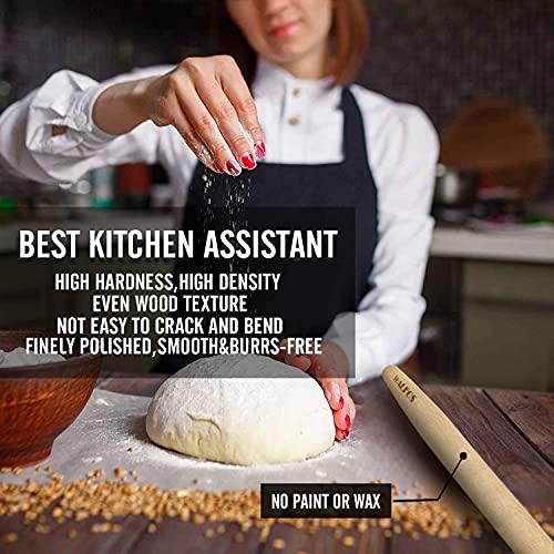 WALFOS French Rolling Pin for Baking, 15.7 Inch Natural Beech Wood Rolling Pins, Kitchen Dough Roller for Fondant, Pizza, Pie, Cookie and Pastry