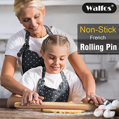 WALFOS French Rolling Pin for Baking, 15.7 Inch Natural Beech Wood Rolling Pins, Kitchen Dough Roller for Fondant, Pizza, Pie, Cookie and Pastry