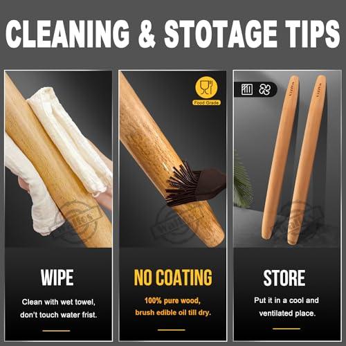 WALFOS French Rolling Pin for Baking, 15.7 Inch Natural Beech Wood Rolling Pins, Kitchen Dough Roller for Fondant, Pizza, Pie, Cookie and Pastry