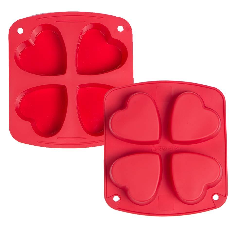 Webake Silicone Heart Mold Heart Shaped Small Cake Pans Muffin Cupcake Mold Tray for Valentine Day Baking, Jelly Pudding Jello Soap Bath Bombs 4 Cavity, 2 Pack