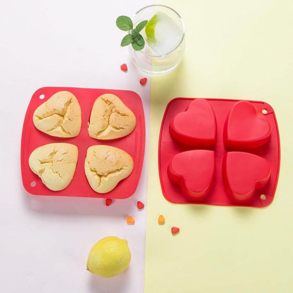 Webake Silicone Heart Mold Heart Shaped Small Cake Pans Muffin Cupcake Mold Tray for Valentine Day Baking, Jelly Pudding Jello Soap Bath Bombs 4 Cavity, 2 Pack