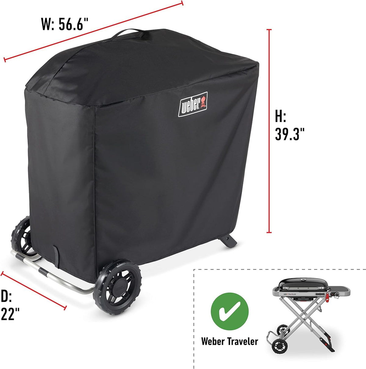 Weber Traveler Premium Grill Cover, Heavy Duty and Waterproof
