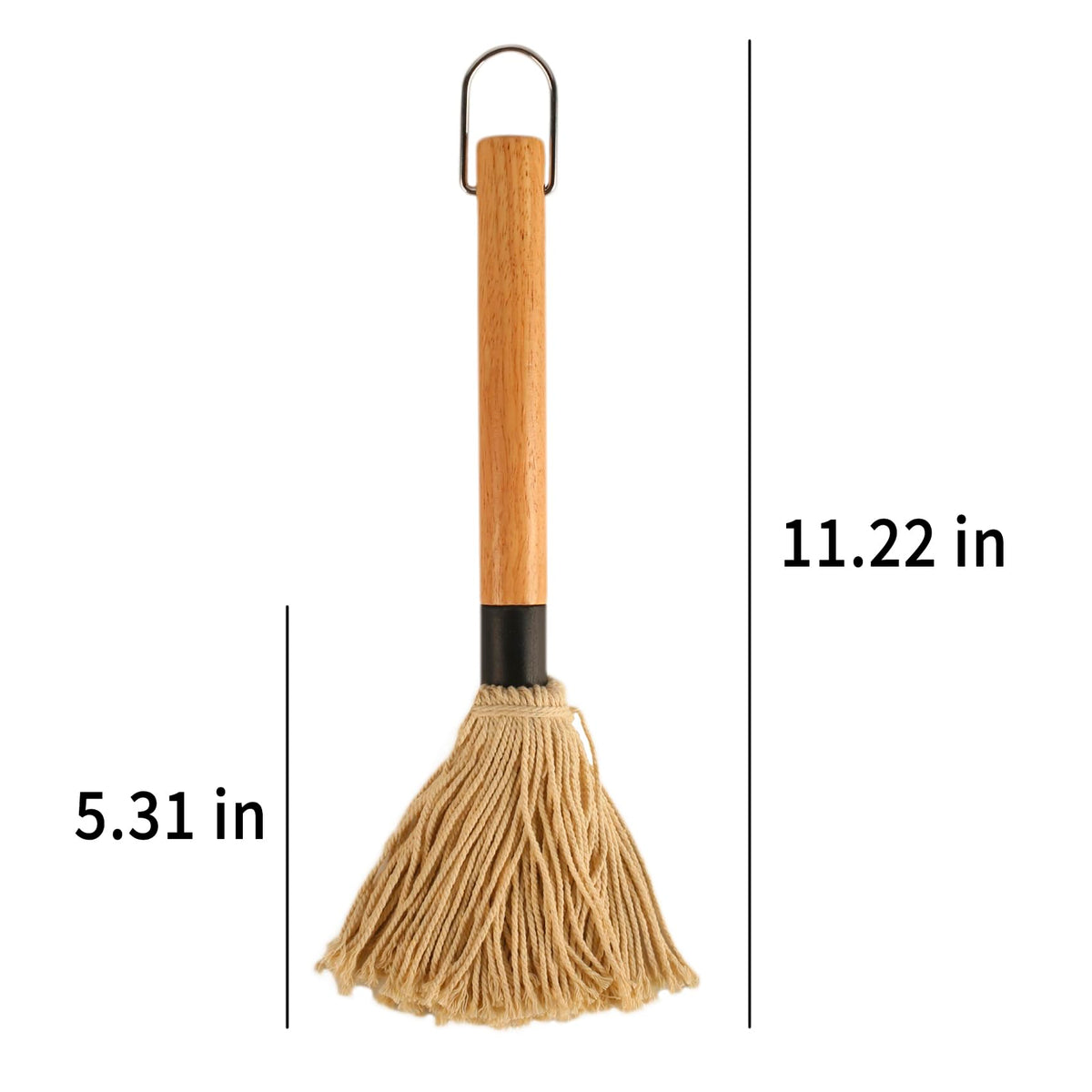 WHTCHSU 11.2 Inch Grill Basting Mop Wooden Long Handle with 1 Extra Replacement Heads for BBQ Grilling Smoking Steak