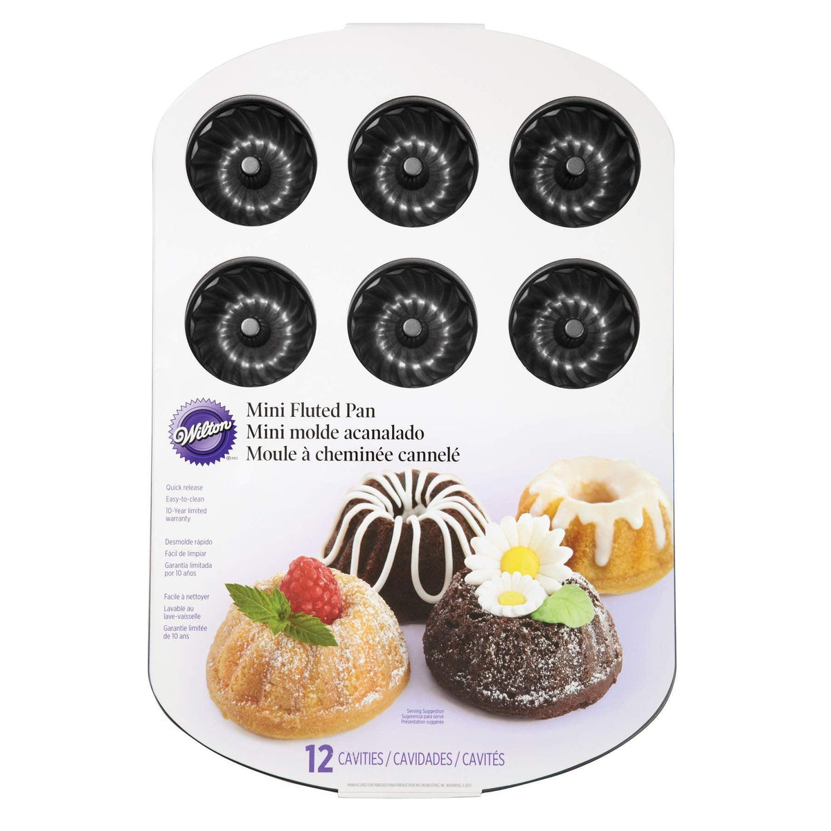 Wilton Non-Stick Mini Fluted Tube Pan, 12-Cavity, Steel, Multi-Cavity Mini Cake Pan, Black