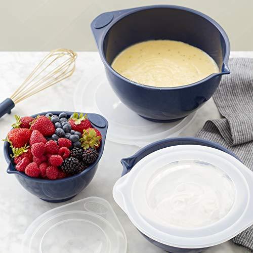 Wilton Plastic Navy Blue Non-Slip Covered Mixing Bowls with Lids, Assorted/RNUM, 6-Piece