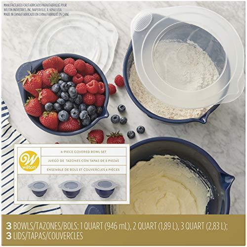 Wilton Plastic Navy Blue Non-Slip Covered Mixing Bowls with Lids, Assorted/RNUM, 6-Piece
