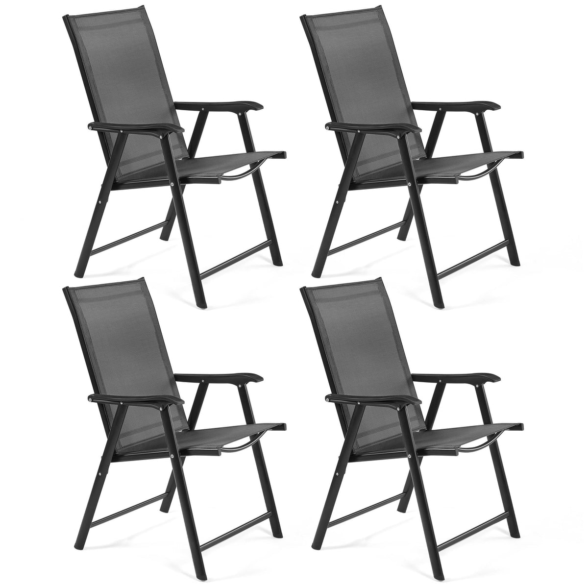 Yaheetech Patio Dining Chairs Set of 4 with Armrests, Outdoor Folding Chairs with Metal Frame and Backrest for Lawn, Garden, Yard and Poolside, Black