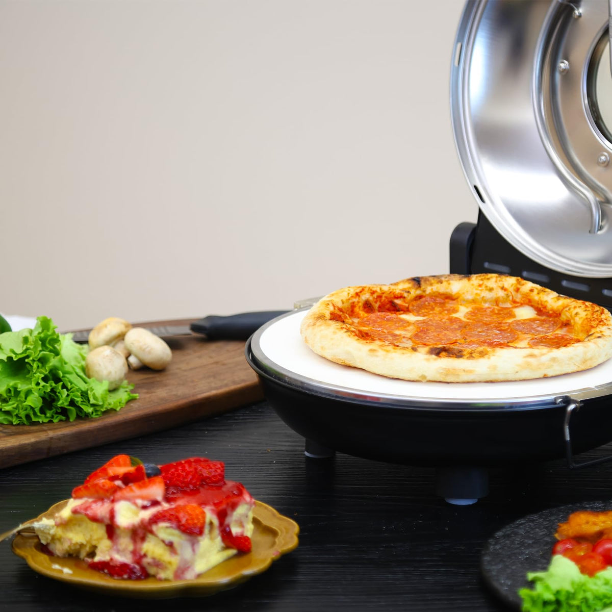 YIBAKE Stone Pizza Oven, 12'' Indoor Electric Pizza Maker, 1200W Countertop Pizza Maker Machine with Dual Temp Control, Crispy Crust Pizzas in Minutes, Black