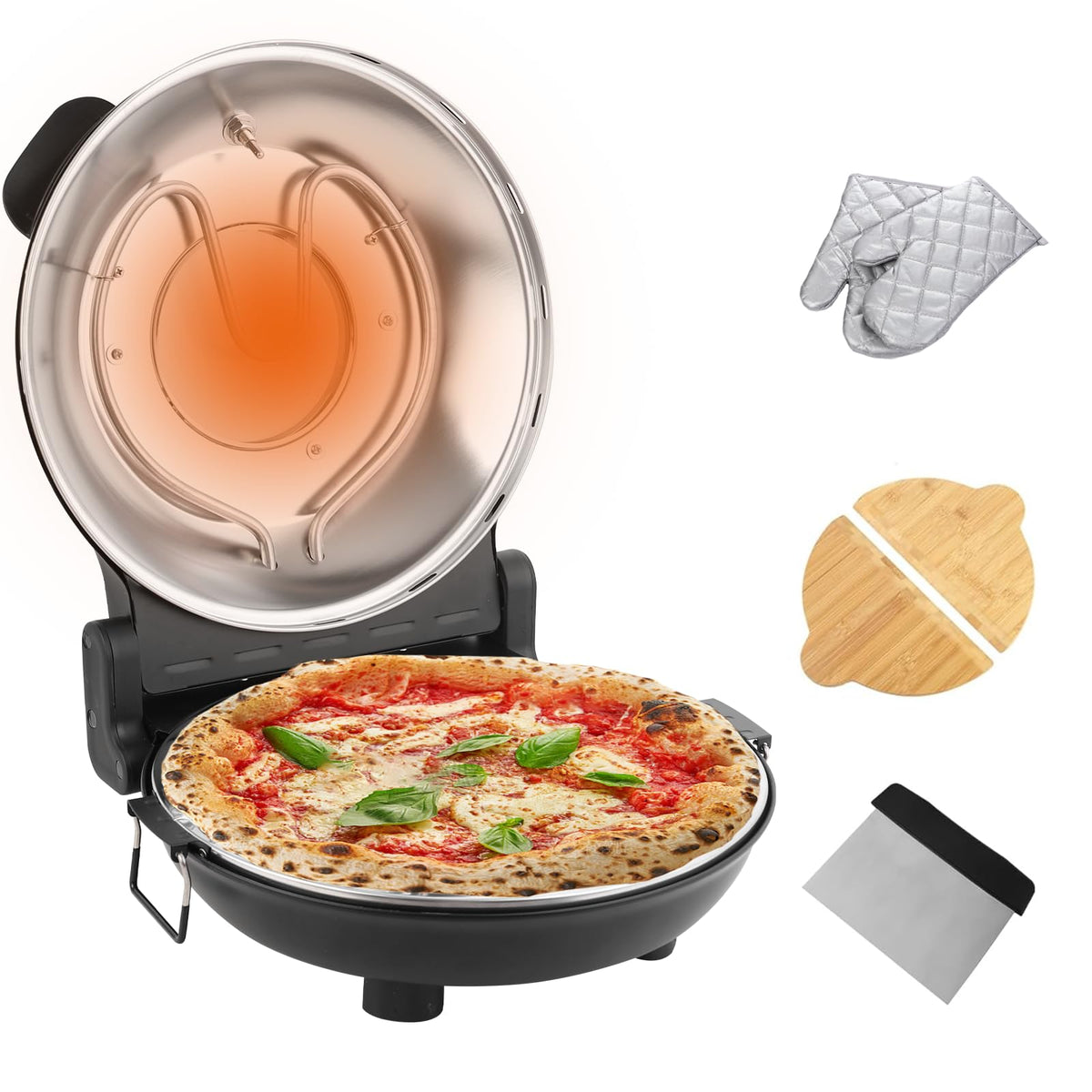 YIBAKE Stone Pizza Oven, 12'' Indoor Electric Pizza Maker, 1200W Countertop Pizza Maker Machine with Dual Temp Control, Crispy Crust Pizzas in Minutes, Black
