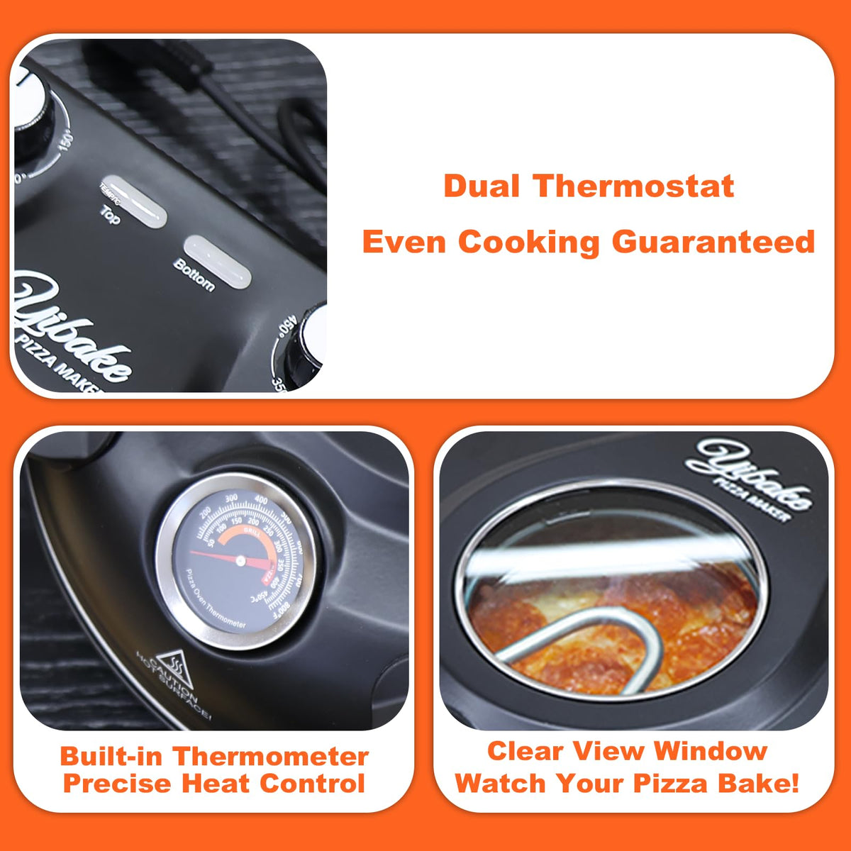 YIBAKE Stone Pizza Oven, 12'' Indoor Electric Pizza Maker, 1200W Countertop Pizza Maker Machine with Dual Temp Control, Crispy Crust Pizzas in Minutes, Black