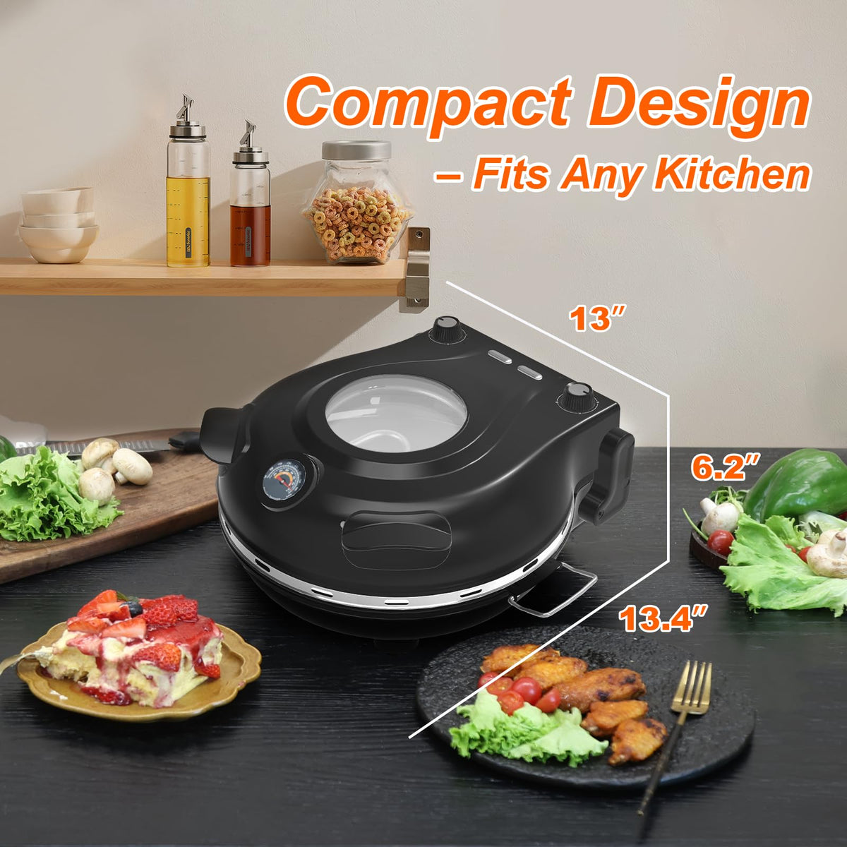 YIBAKE Stone Pizza Oven, 12'' Indoor Electric Pizza Maker, 1200W Countertop Pizza Maker Machine with Dual Temp Control, Crispy Crust Pizzas in Minutes, Black