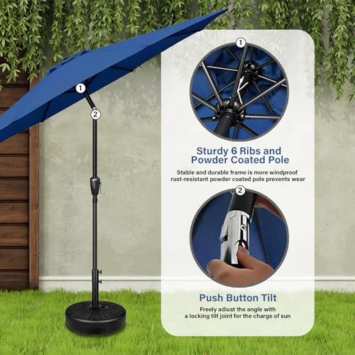 YSSOA 7.5' Patio Umbrella Outdoor Table Market Yard Umbrella with 6 Sturdy Ribs, Blue