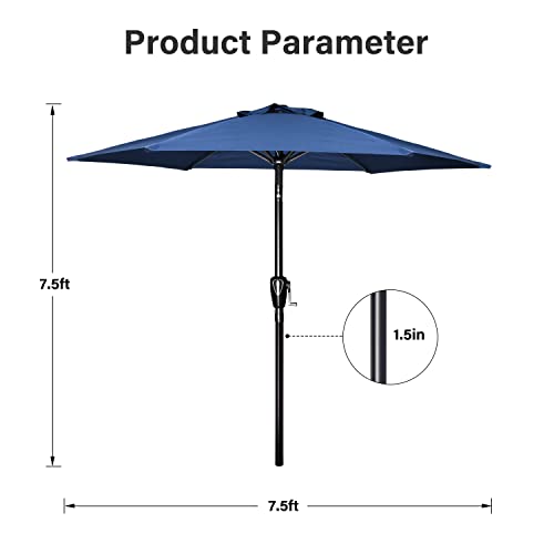 YSSOA 7.5' Patio Umbrella Outdoor Table Market Yard Umbrella with 6 Sturdy Ribs, Blue