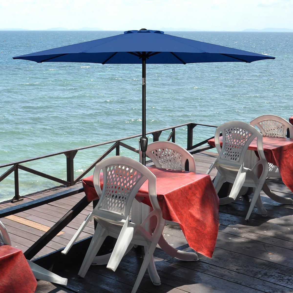 YSSOA 7.5' Patio Umbrella Outdoor Table Market Yard Umbrella with 6 Sturdy Ribs, Blue