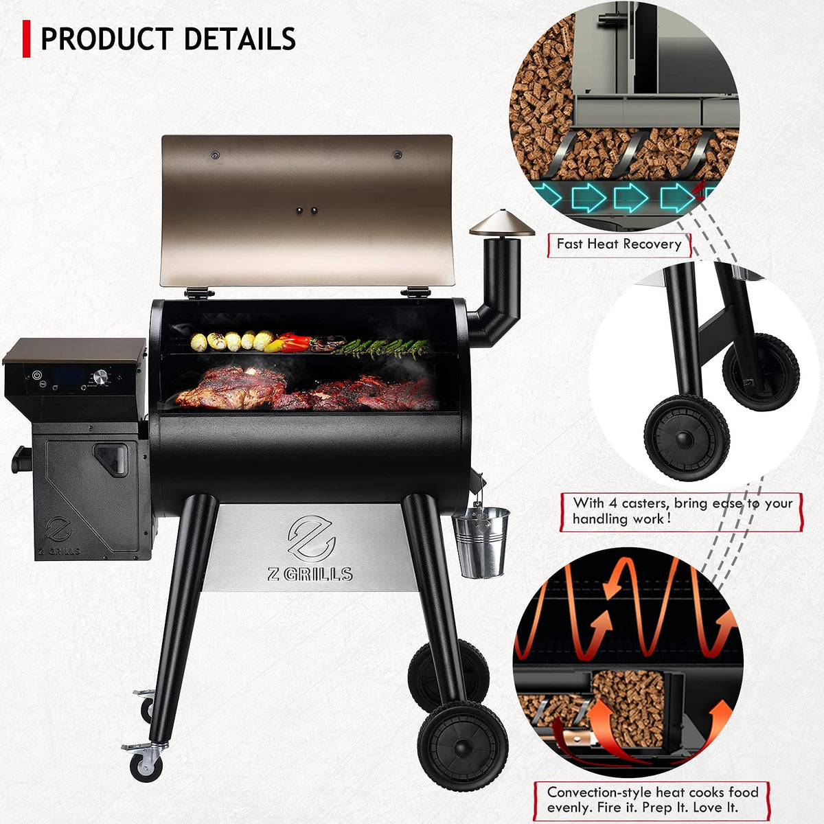 Z GRILLS Upgrade 8 in 1 Wood Pellet Grill & Smoker for Outdoor Cooking, BBQ Grill with PID 2.0 Controller, LCD Screen, 697 sq, Meat Probes, Rain Cover